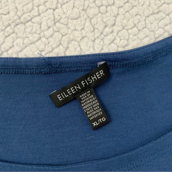Eileen Fisher XL Neptune Stretch Jersey Asymmetric Tunic Top 3/4 Sleeve Blue - Picture 9 of 12